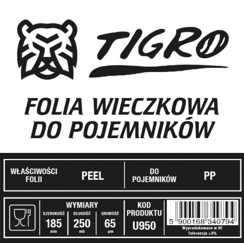 Tigro folia do zgrzewu EASY PEEL 185mm/250mb 65um U950