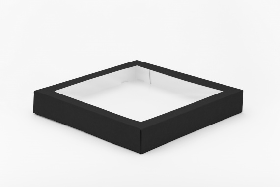 Czarne papierowe pudełko na sushi z okienkiem powlekane lakierem 32/32/5 CS32325