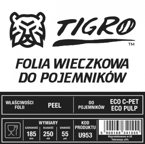 Tigro folia do zgrzewu  DO ECO pojemników 185mm/250mb 55um U953