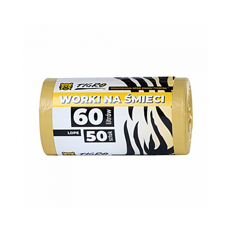 TIGRO WORKI NA ŚMIECI LDPE 60L 60x80 A50 ŻÓŁTE PREMIUM