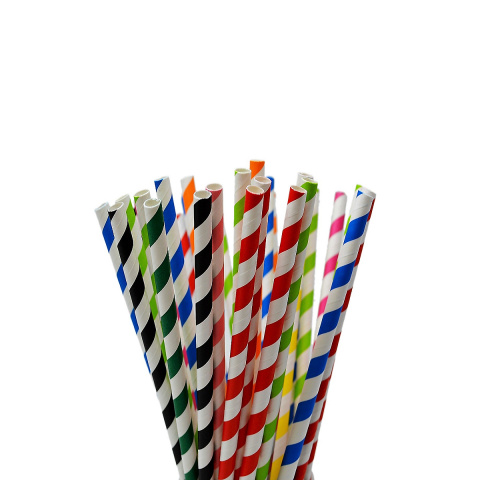 Słomka papierowa BUBBLE TEA ŚCIĘTA 12mm x 210mm MIX KOLORÓW