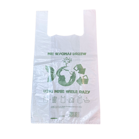 Reklamówka LDPE 30/55 50 sztuk 51 mikronów białanadruk NIE WYCINAJ DRZEW
