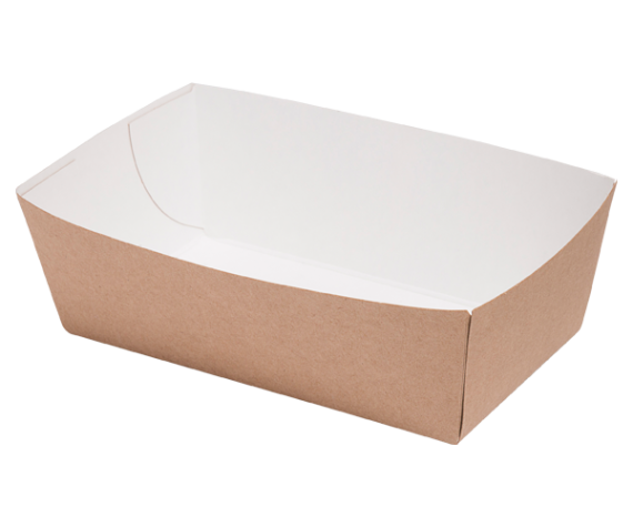 Kraft tacka papierowa SNACK TRAY 4 BOKI 200x140x65 brązowo biała