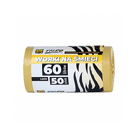 TIGRO WORKI NA ŚMIECI LDPE 60L 60x80 A50 ŻÓŁTE PREMIUM