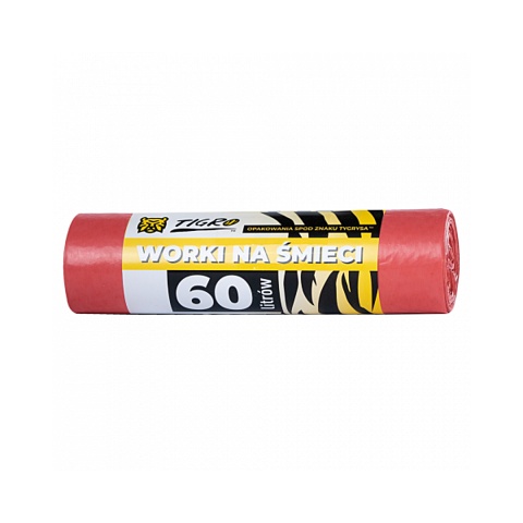 TIGRO WORKI NA ŚMIECI LDPE 60L 60x80 A10 CZERWONE PREMIUM