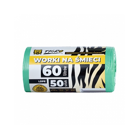TIGRO WORKI NA ŚMIECI LDPE 60L 60x80 A50 ZIELONE PREMIUM