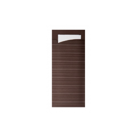 Papierowe długie ETUI na sztućce + serwetka 307mm 96mm 222mm BRĄZ