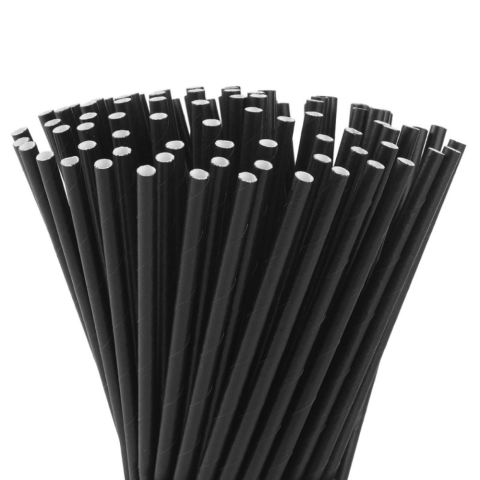 Słomka papierowa NIEROZMIĘKALNA POWLEKANA 8mm x 210mm CZARNA
