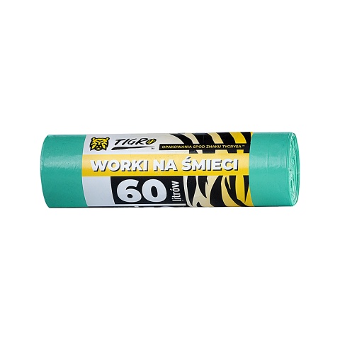 TIGRO WORKI NA ŚMIECI LDPE 60L 60x80 A10 ZIELONE PREMIUM