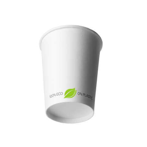 Kubek papierowy BEZ SUP biały napis 100% eco 0% plastic 250ml 80mm