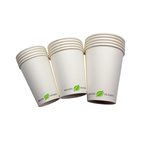 Kubek papierowy BEZ SUP biały napis 100% eco 0% plastic 300ml 90mm