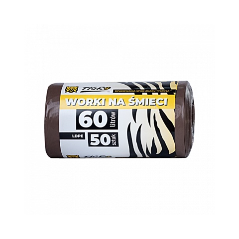 TIGRO WORKI NA ŚMIECI LDPE 60L 60x80 A50 BRĄZOWE PREMIUM